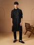 Men's Black Silk Embroidered Knee Length Kurta and Trouser with Embroidered Dupatta