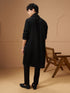 Men's Black Silk Embroidered Knee Length Kurta and Trouser with Embroidered Dupatta