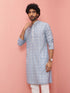 Men's Grey Cotton-Linen Digital Print Knee Length Kurta