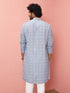 Men's Grey Cotton-Linen Digital Print Knee Length Kurta