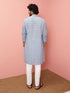 Men's Grey Cotton-Linen Digital Print Knee Length Kurta with Pyjama