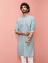 Men's Sage Cotton-Linen Digital Print Knee Length Kurta