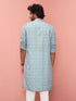 Men's Sage Cotton-Linen Digital Print Knee Length Kurta