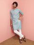 Men's Sage Cotton-Linen Digital Print Knee Length Kurta