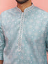 Men's Sage Cotton-Linen Digital Print Knee Length Kurta with Pyjama