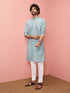 Men's Sage Cotton-Linen Digital Print Knee Length Kurta with Pyjama
