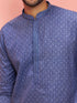 Men's Blue Cotton-Linen Ethnic Motifs Knee Length Kurta