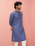 Men's Blue Cotton-Linen Ethnic Motifs Knee Length Kurta