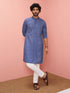 Men's Blue Cotton-Linen Ikkat Knee Length Kurta with Pyjama