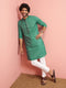 Men Green Cotton Linen Kurta with Pyjama Festive, Diwali Ethnic Wear