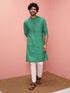 Men's Green Cotton-Linen Ikkat Knee Length Kurta with Pyjama