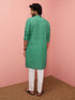 Men's Green Cotton-Linen Ikkat Knee Length Kurta with Pyjama