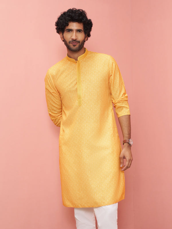 Men Mustard Cotton Linen Kurta Festive, Diwali Ethnic Wear