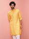 Men Mustard Cotton Linen Kurta Festive, Diwali Ethnic Wear