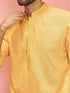 Men's Mustard Cotton-Linen Embroidered Knee Length Kurta
