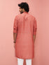 Men's Rust Cotton-Linen Geometric Print Knee Length Kurta