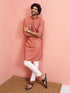 Men's Rust Cotton-Linen Geometric Print Knee Length Kurta