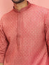 Men's Rust Cotton-Linen Ikkat Knee Length Kurta with Pyjama