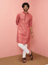 Men's Rust Cotton-Linen Ikkat Knee Length Kurta with Pyjama