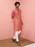 Men's Rust Cotton-Linen Ikkat Knee Length Kurta with Pyjama