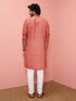 Men's Rust Cotton-Linen Ikkat Knee Length Kurta with Pyjama