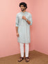 Men's Grey Cotton-Linen Digital Print Knee Length Kurta with Pyjama