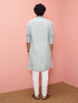Men's Grey Cotton-Linen Digital Print Knee Length Kurta with Pyjama