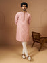 Men's Peach Silk-Blend Self Design Knee Length Kurta with Pyjama