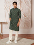 Men's Dark Green Rayon Digital Print Knee Length Kurta with Pyjama
