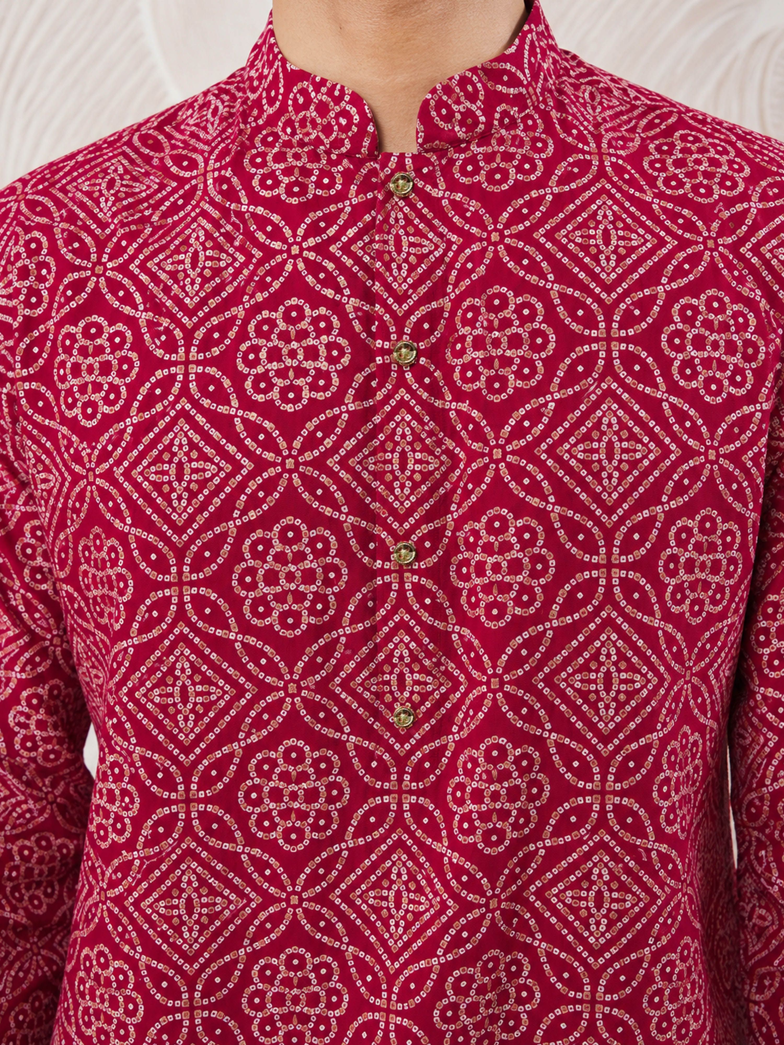 Men's Purple Rayon Foil Print Knee Length Kurta