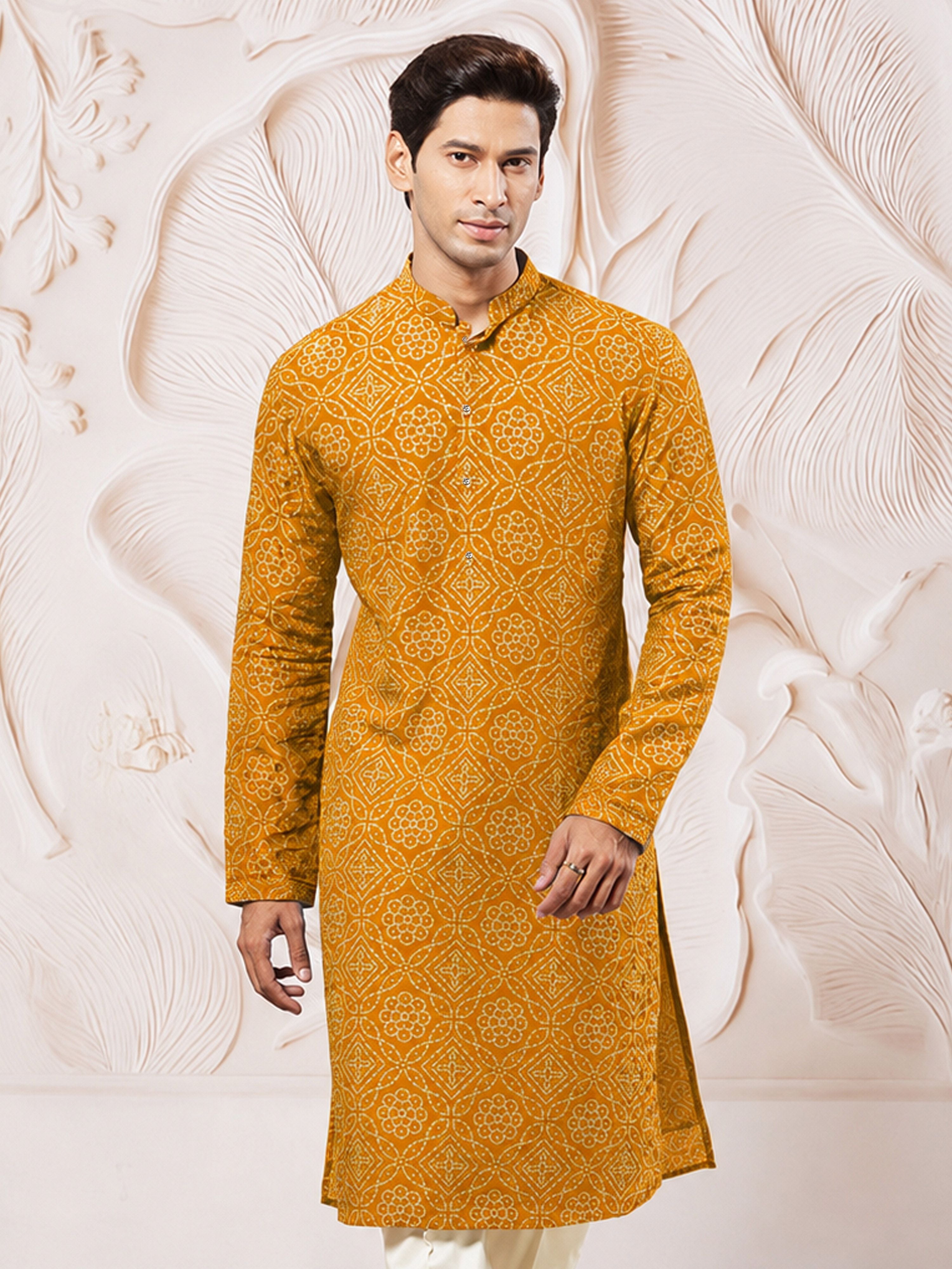 Men Mustard Rayon Kurta Diwali, Navratri, Festive, Wedding, Party Ethnic Wear