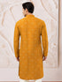 Men's Mustard Rayon Digital Print Knee Length Kurta