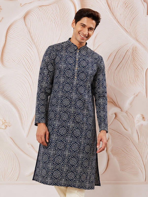 Men Navy Blue Rayon Kurta Diwali, Navratri, Festive, Wedding, Party Ethnic Wear