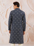 Men's Navy Blue Rayon Digital Print Knee Length Kurta