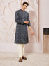 Men's Navy Blue Rayon Digital Print Knee Length Kurta
