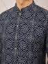 Men's Navy Blue Rayon Digital Print Knee Length Kurta with Pyjama