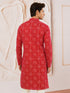 Men's Red Rayon Digital Print Knee Length Kurta