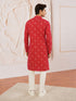 Men's Red Rayon Digital Print Knee Length Kurta with Pyjama