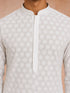 Men White Cotton Chikankari Floral Embroidered Long Kurta