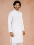 Men White Cotton Chikankari Floral Embroidered Long Kurta