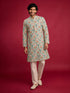 Men's Cream Cotton Digital Print Knee Length Kurta with Pyjama
