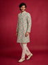 Men's Cream Cotton Digital Print Knee Length Kurta with Pyjama