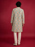 Men's Cream Cotton Digital Print Knee Length Kurta with Pyjama