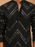 Men Black Georgette Mirror Work Kurta with Fine Satin Pyjama Set