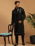 Men Black Mirror Work Georgette Kurta with Satin Pyjama & Mirror Work Dupatta Set