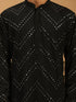 Men Black Mirror Work Georgette Kurta with Satin Pyjama & Mirror Work Dupatta Set