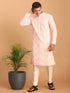 Men Pink Embroidered Georgette Kurta with Cream Pyjama Set