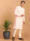Men Pink Embroidered Georgette Kurta with Cream Pyjama Set