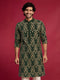 Men Dark Green Silk Blend Kurta Festive, Diwali Ethnic Wear