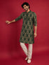 Men Green Silk Blend Kurta with Pyjama Festive, Diwali Ethnic Wear